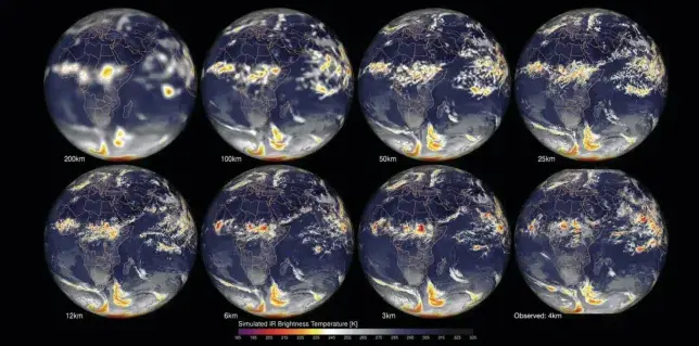 Snapshots from 40-day simulations demonstrating the representation of convective clouds in the GEOS model.