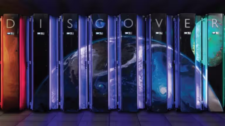 Discover wording on front of paneling, with planets in the background.