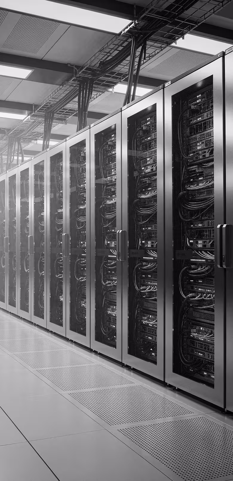 Row of floor-to-ceiling server racks
