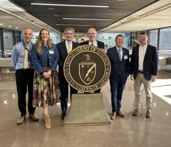 Photo, left to right: Si Hammond (DOE NNSA), Lisa Spelman (Cornelis), Gunnar Gunnarsson (Cornelis), Phil Murphy (Cornelis), Rob Hays (Cornelis), and Matt Leininger (LLNL) at DOE headquarters in Washington D.C.