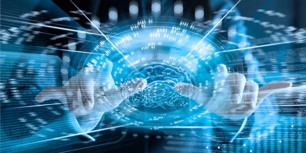 Hands outstretched conjuring an AI code overlay.