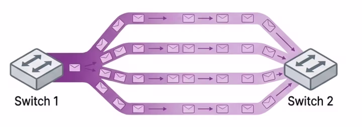 Diagram showing adaptive routing pathways between two switches